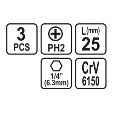 65453 Set 3 biti philips PH2, prindere hexagonala ..